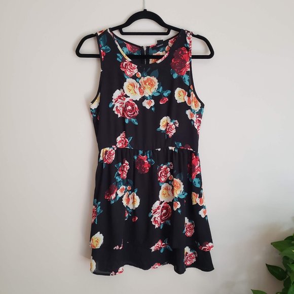 Floral Tier Dress in Black - Picture 1 of 5
